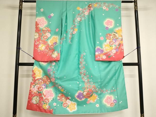 平和屋着物[]七五三　女の子　７歳　祝着　四つ身　花鼓文　暈し染め　金彩　AABI2676ja