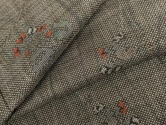 平和屋着物●本場大島紬　泥染め　一元絣　枝花文　正絹　逸品　未使用　AABI5174cs