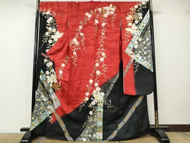 平和屋着物●世界的ファッションデザイナー　山本寛斎　kansaiブランド　振袖　舞蝶花文　暈し染め　金銀彩　正絹　逸品　CABG5221ut