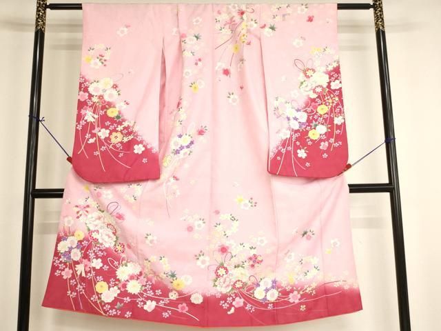 平和屋着物[]七五三　女の子　７歳　祝着　四つ身　薬玉文　暈し染め　金彩　AABI2678ja
