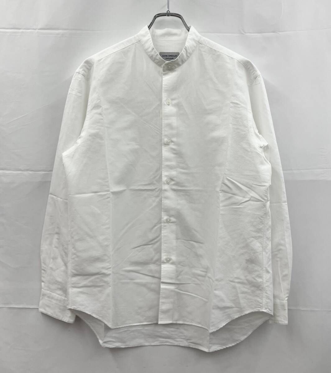 JOHN SMEDLEY ジョンスメドレー 長袖シャツ A2746FB274 コットンリネン 日本製 バンドカラー サイズ1 ホワイト 通年