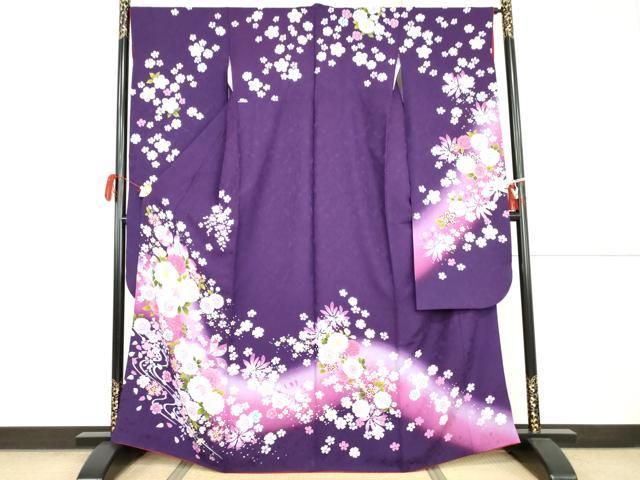 平和屋着物●豪華振袖　流水草花文　暈し染め　京都きもの友禅扱い　正絹　逸品　AABI5180cs