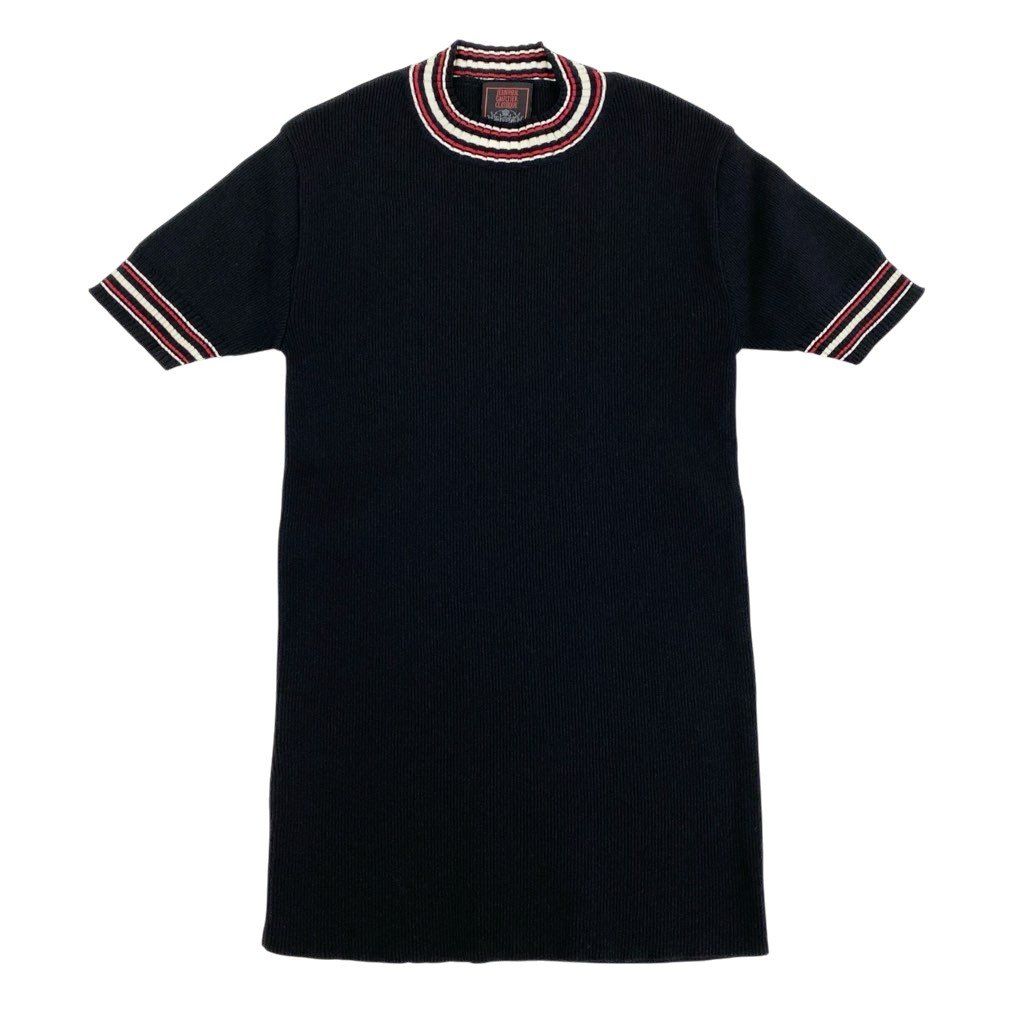 13l27【美品】JEANPAUL GAULTIER CLASSIQUE ジャンポールゴルチエ クラシック 半袖リブニット カットソー チビT ニットセーター 日本製 48サイズ ブラック ナイロン100% レディースk02i