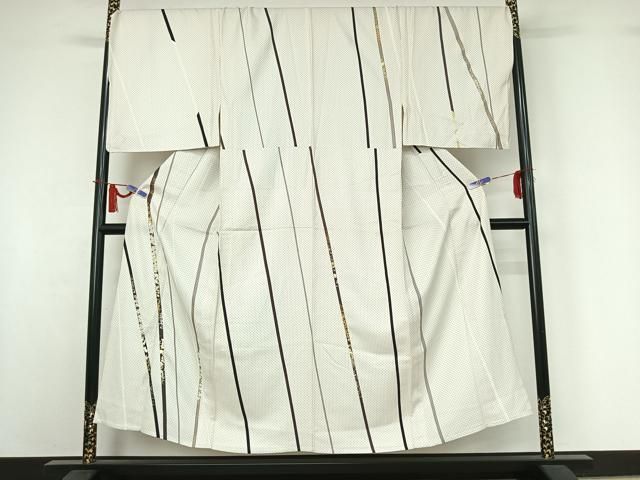 平和屋着物▽男性　訪問着　単衣　斜縞　金彩　キングサイズ　正絹　逸品　AABI4679jh