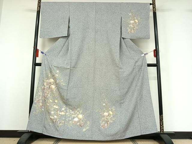 平和屋着物▽訪問着　単衣　草花文　暈し染め　金彩　正絹　逸品　AABI4981jh