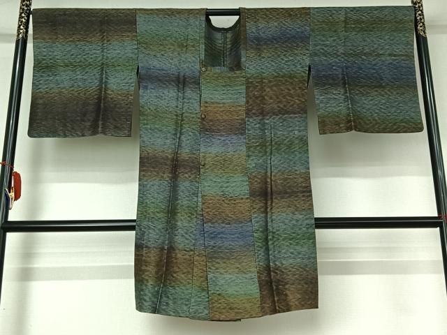平和屋着物▽道行コート　スリーシーズン　春夏秋　塵除け　横段文　暈し染め　正絹　逸品　AABI4983jh