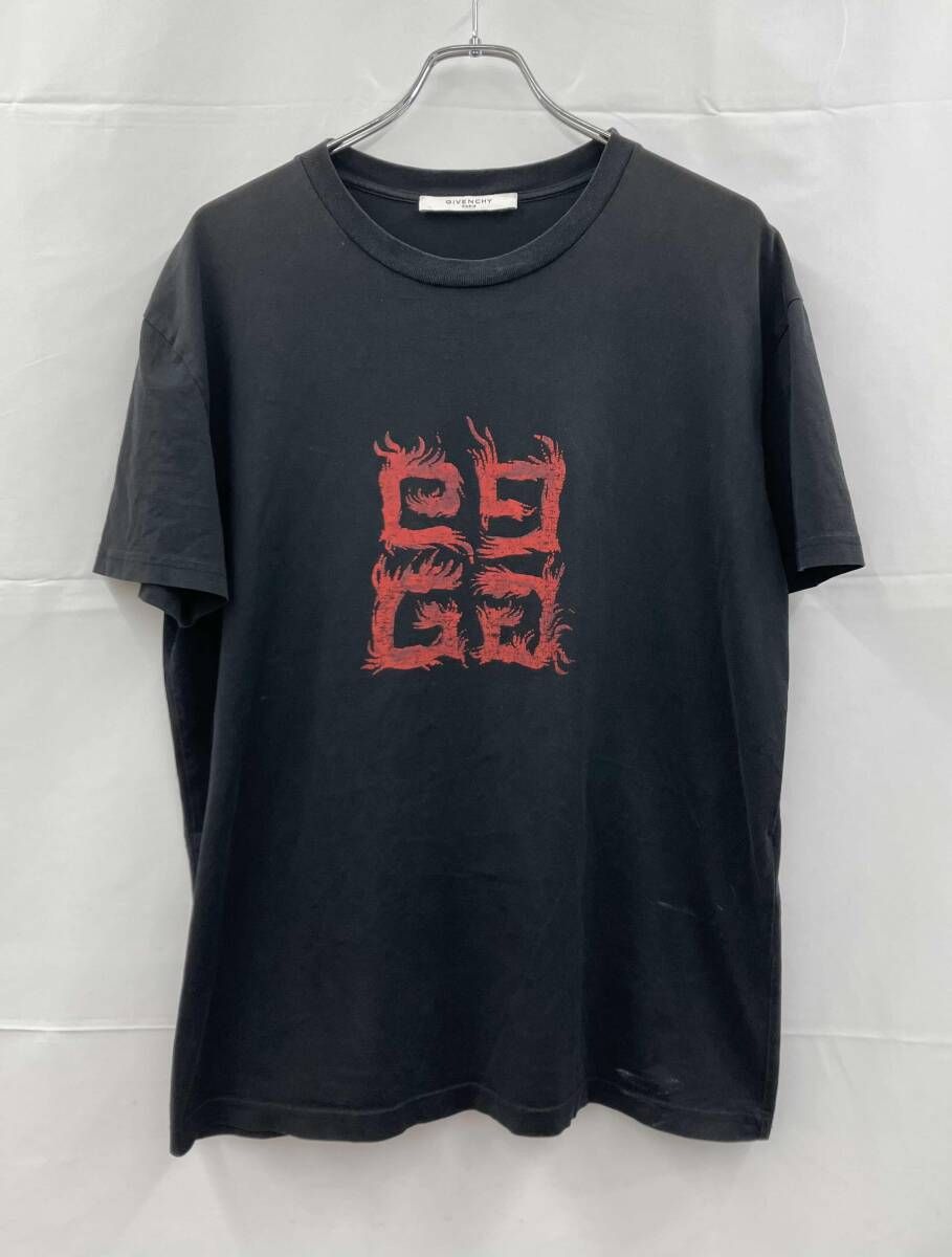 GIVENCHY ジバンシィ 半袖Tシャツ BW704R3Z0Z ファイヤーロゴプリント XS ブラック 夏 12,861円
