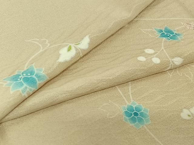 平和屋着物▽上質な小紋　単衣　草花文　正絹　逸品　AABI4984jh