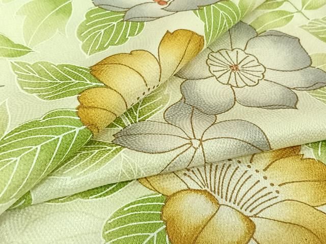 平和屋着物▽上質な小紋　単衣　草花文　正絹　逸品　AABI4990jh