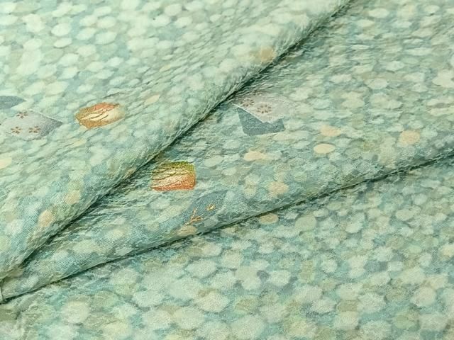 平和屋着物▽上質な小紋　単衣　舞葉文　金彩　正絹　逸品　AABI4992jh
