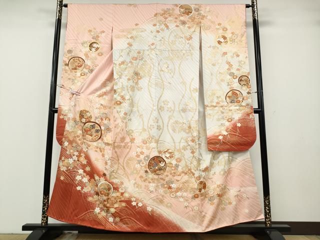 平和屋着物●豪華振袖　エ霞花蝶丸文　暈し染め　金彩　三越扱い　正絹　逸品　CABG5252ut