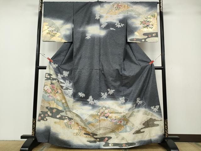 平和屋着物○訪問着 本場染大島紬 流水鴛鴦草花文 金彩 正絹 逸品