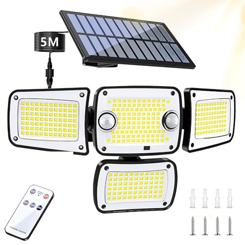 ソーラーライト 分離型 センサーライト 屋外 防水IP65 【342LED・極高輝度版・大型太?能板10×20cm・2つの人感センサー・5M延長コード・4面発光】3つ点灯モード 防犯 3000mAh大容量電池 自動点灯/消灯 ガーデン/玄関/ b1aceb3a
