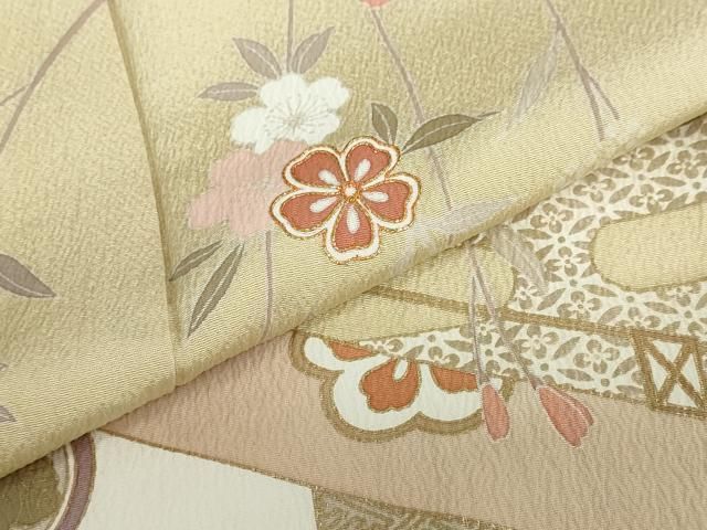 ⭐︎薄いベージュ 花柄刺繍 ⭐︎訪問着⭐︎お着物のみ⭐︎紋付 平和屋着物○訪問着 駒刺繍 エ霞草花文 暈し染め 金彩 正絹 逸品