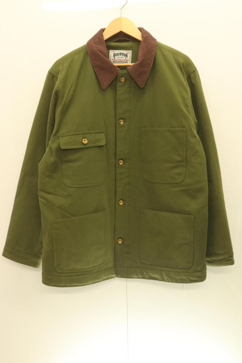 【中古】 HOUSTON メンズカバーオール XXL 51407 SOLID VIYELLA COVERALL HOUSTON XXL 緑 グリーン 無地