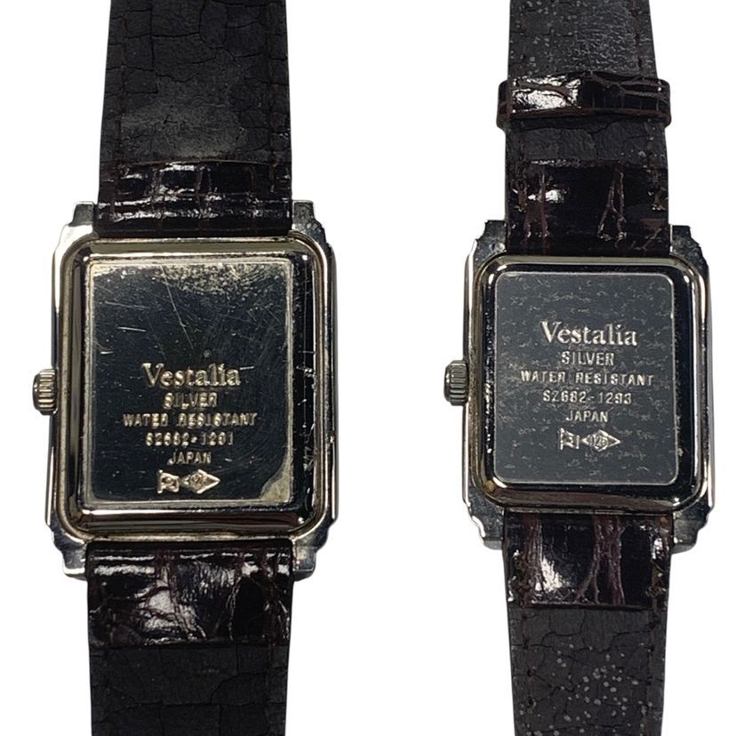 ♪4337 稼働品 Vestalia ペア腕時計 白色アラビア数字文字盤 スモセコ 