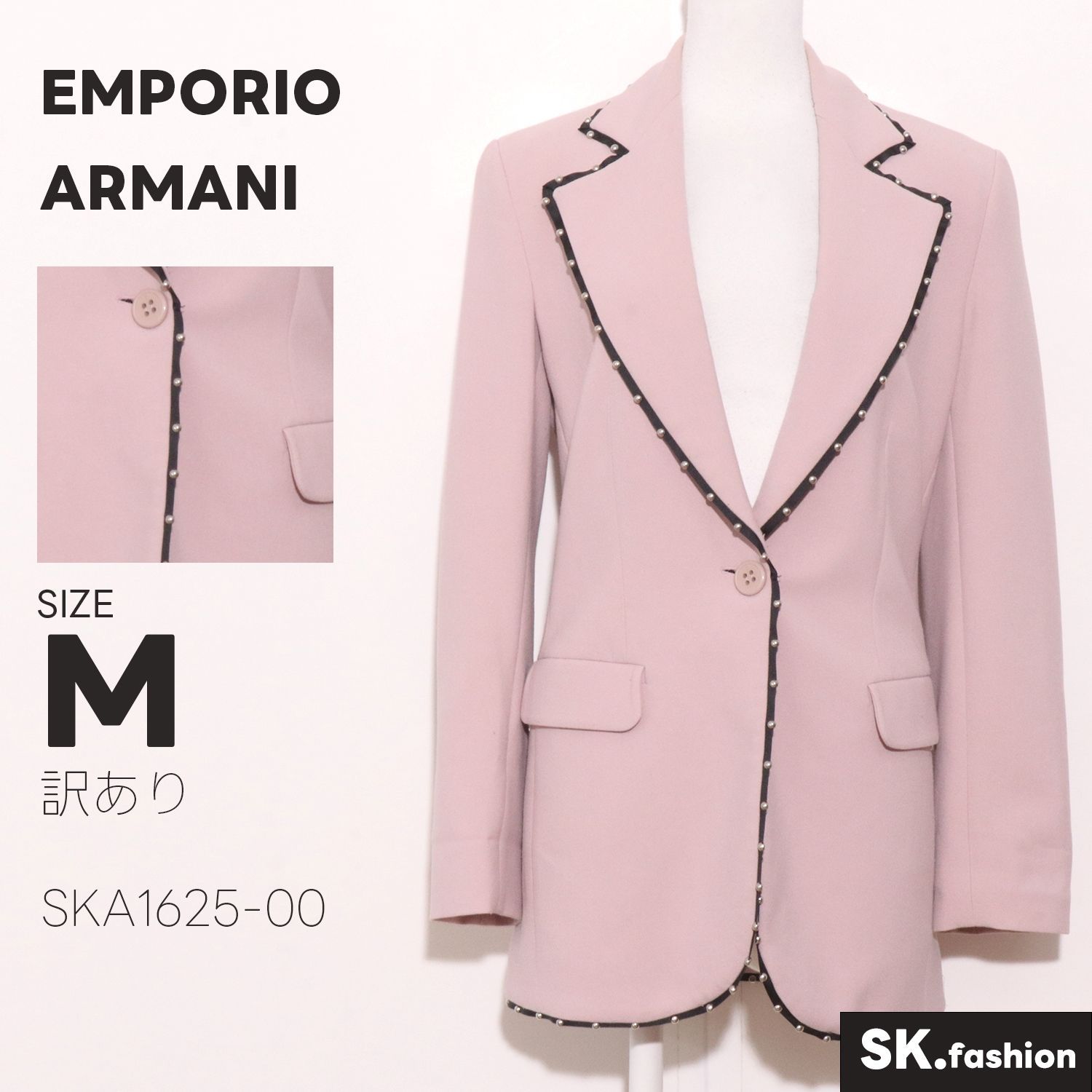 訳あり EMPORIO ARMANI アウター テーラードジャケット　長袖　パイピング　シングルボタン　メタル装飾付き　ポケット付き