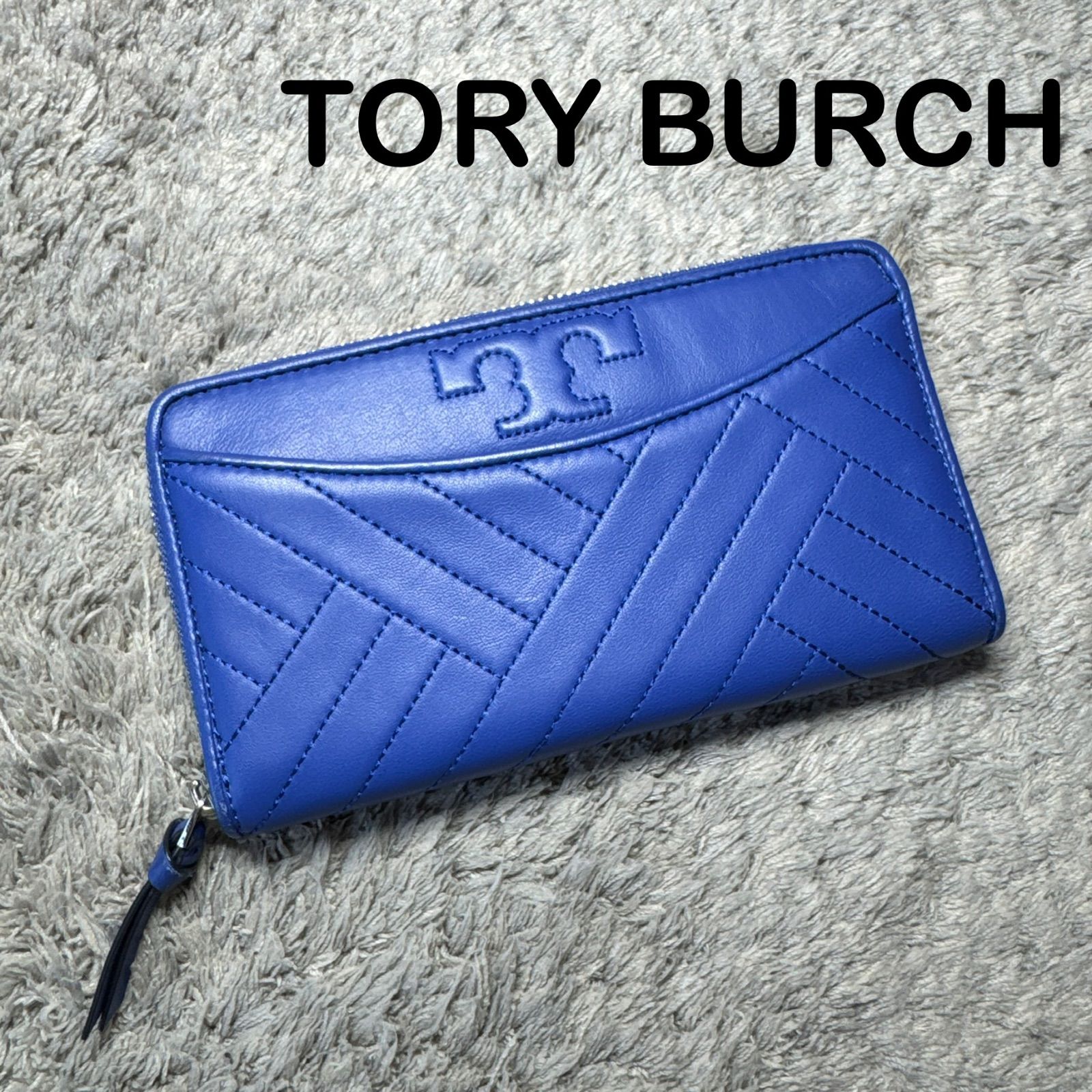 TORY BURCH トリーバーチ 長財布 ラウンドファスナー レザー ブルー