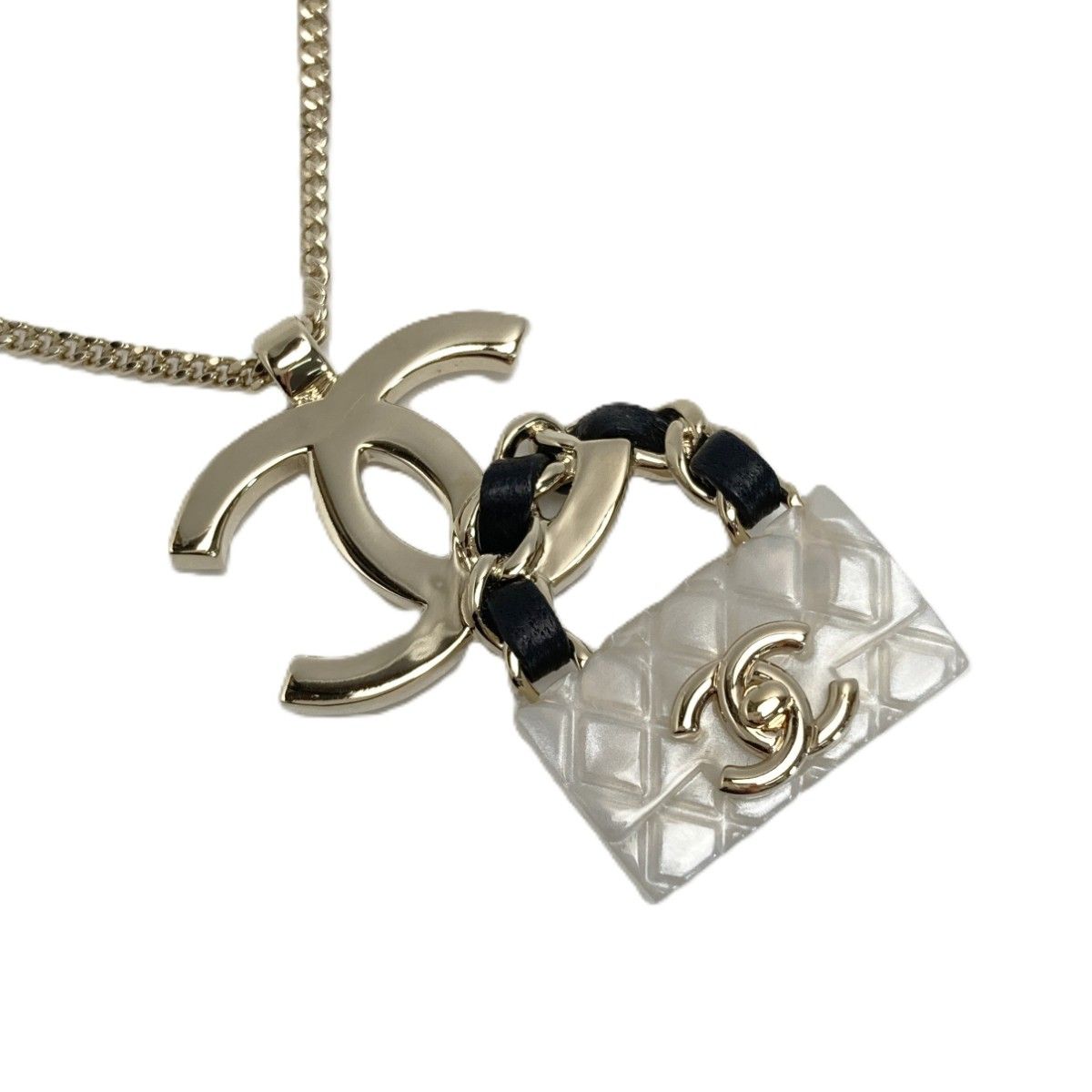 CHANEL シャネル ココマーク マトラッセ バッグモチーフ ネックレス B23C ゴールド×ホワイト GP