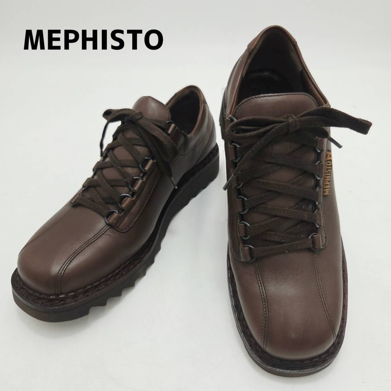 極美品　MEPHISTO　メフィスト　CRUISER系　レザーレースアップシューズ　コンフォート　革靴　厚底　US8 1/2　ダークブラウン/濃茶