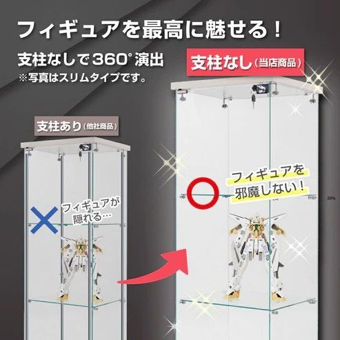 2001 両扉 強化 ガラス ケース 4段 ホワイト 鍵付き 豆脚付き 転倒防止