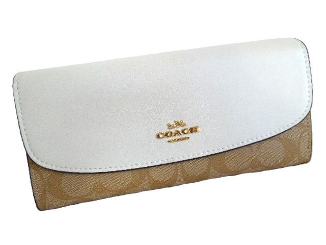 コーチ COACH 財布 長財布 シグネチャーキャンバス F54022 IMDQC ベージュXホワイト系 直営アウトレット
