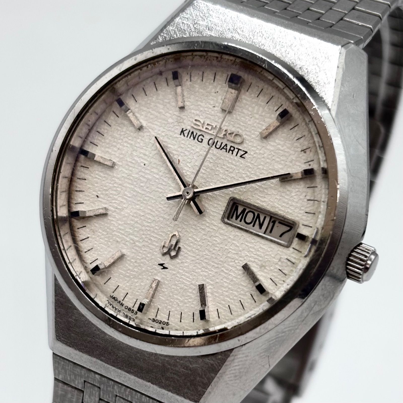 【稼働/純正ブレス】SEIKO/セイコー KING QUARTZ/キングクォーツ 腕時計 白シボ デイデイト 1976年10月製造 japan vintage