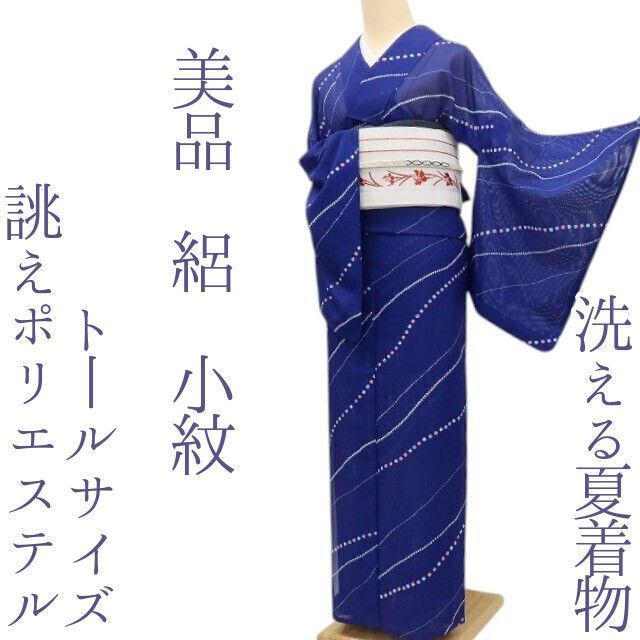 ✾まめ藤✾m3094＊美品 洗える夏着物 絽❀あま～くておしゃれな流線