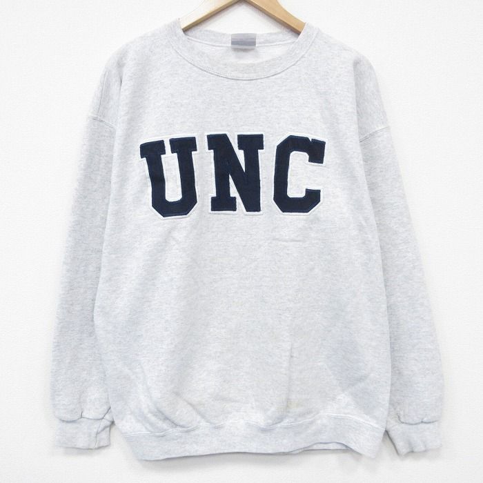 L/古着 長袖 スウェット メンズ 90年代 90s UNC クルーネック USA製 薄グレー 霜降り 26apr22