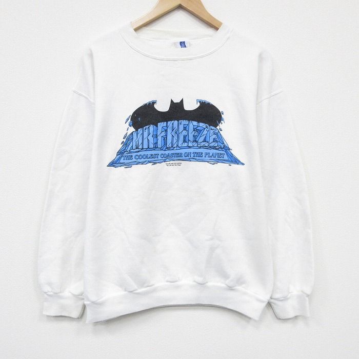 L/古着 長袖 スウェット メンズ 90年代 90s DCコミックス シックスフラッグス ミスターフリーズ クルーネック USA製 白【spe】 26apr22