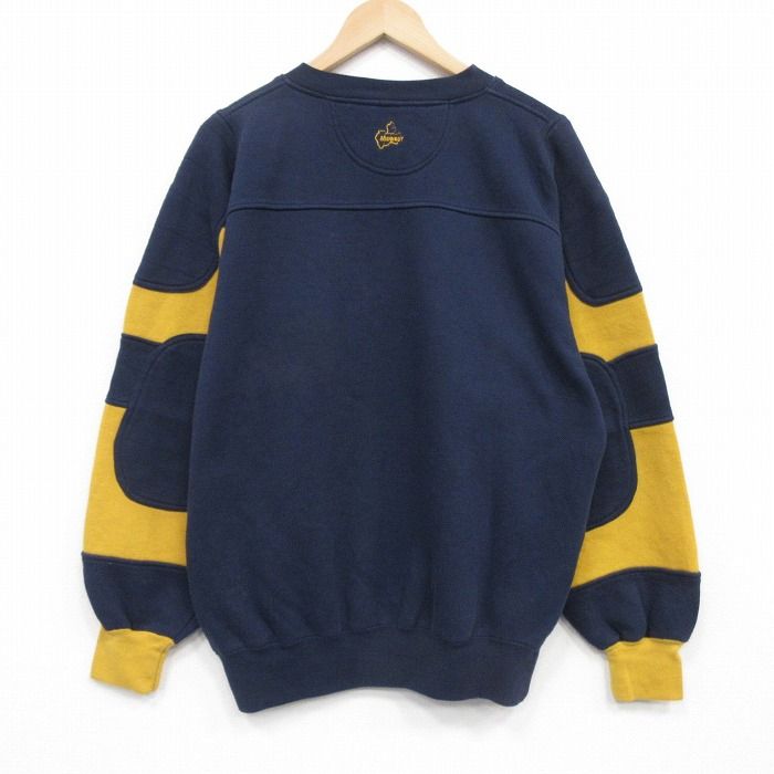 L/古着 長袖 スウェット メンズ 90年代 90s 無地 ツートンカラー クルーネック 紺他 26apr22