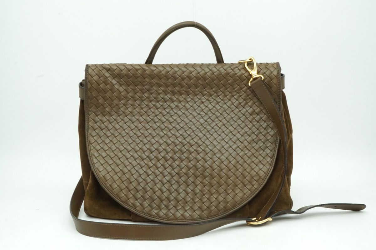 ボッテガ ヴェネタ ヴィンテージ イントレチャート 2way ブリーフケース ショルダー ハンドバッグ レザー カーキ BOTTEGA VENETA 6504h