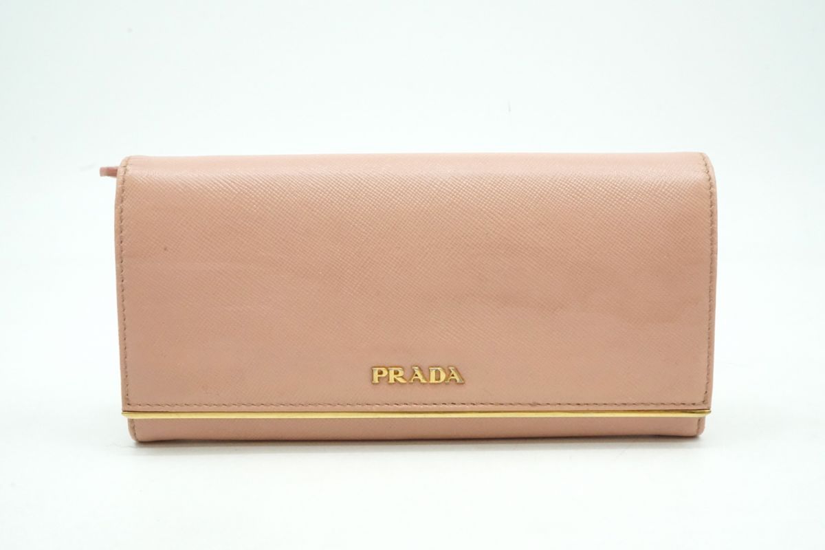プラダ 二つ折 長財布 ウォレット 小銭入れ 札入れ ロゴ サフィアーノレザー ピンクベージュ PRADA 6502k