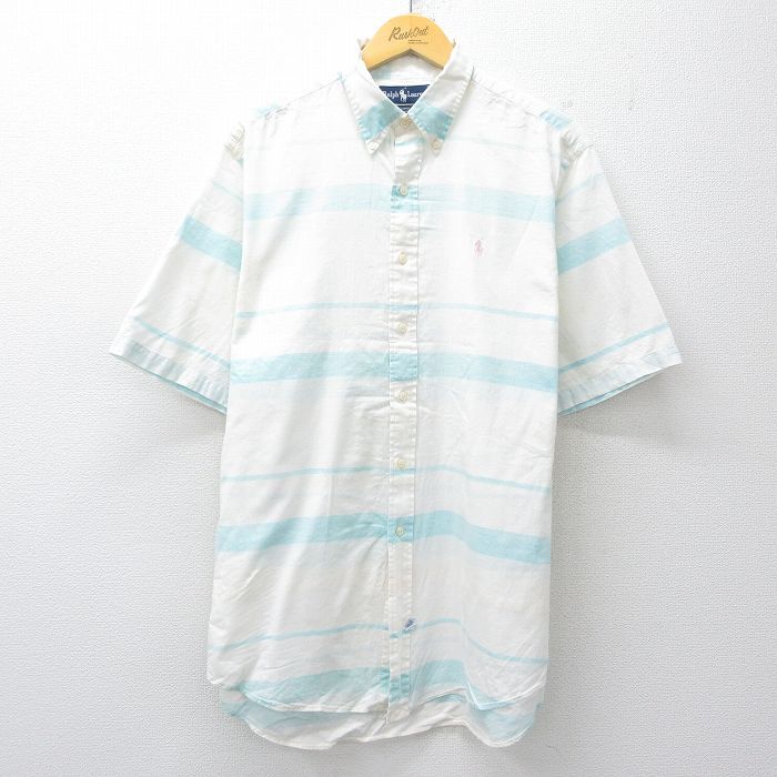 XL/古着 ラルフローレン 半袖 ブランド シャツ メンズ 90年代 90s ワンポイントロゴ 大きいサイズ ロング丈 コットン ボタンダウン 白他 ボーダー【spe】 26apr22 6,170円
