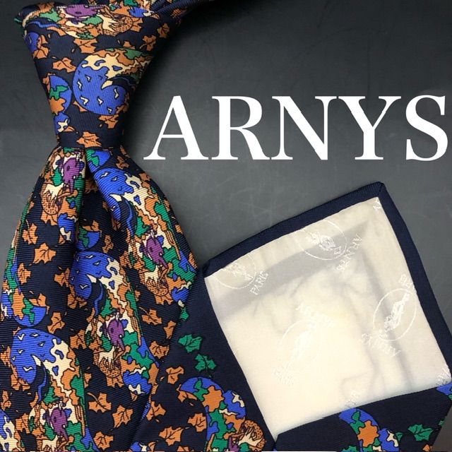 ARNYS アルニス ネクタイ ネイビー マルチカラー 総柄 アートパターン