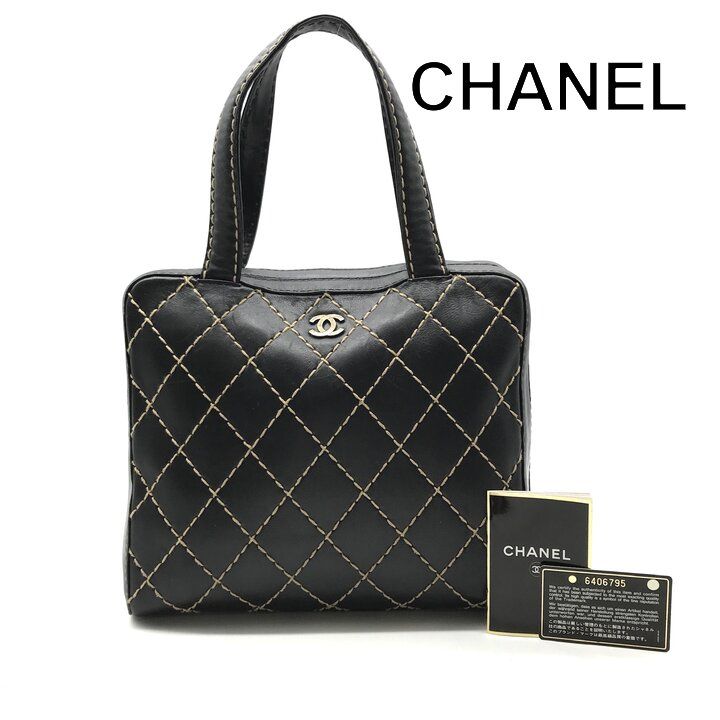 CHANEL ショルダーバッグ ブラック 良品 CHANEL シャネル ココマーク ワイルドステッチ レザー ハンド
