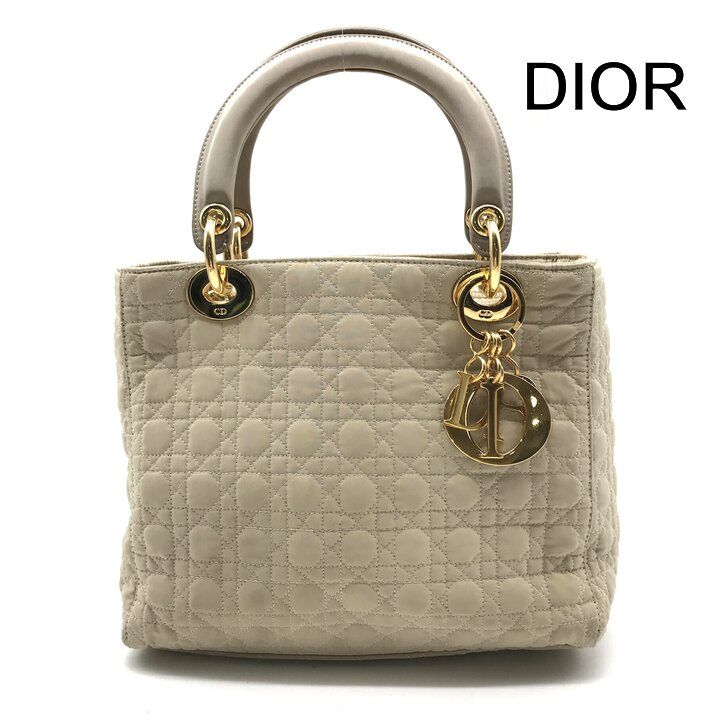 良品 Christian Dior レディディオール カナージュ ナイロン ハンド バッグ ベージュ ブランド カバン BAG レディース r1545