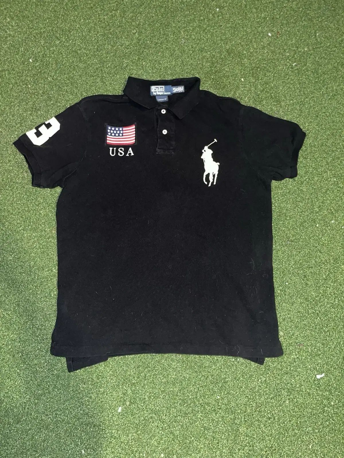 ポロラルフローレン チーフキーフ USA 星条旗 ビックポニー カラ 半袖Tシャツ ブラック
