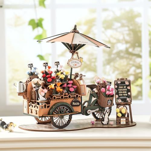 ☆新品☆Rolife 立体パズル 木製 花の自転車 ウッドパズル 初心者向け 組み立てキット DIY クラフト モデル インテリア装飾 雰囲気作り 玄関 リビング はな ねこ ギフトアイデア 子供向け 大人向け 小学生 女の子へのプレゼント 7a96f152