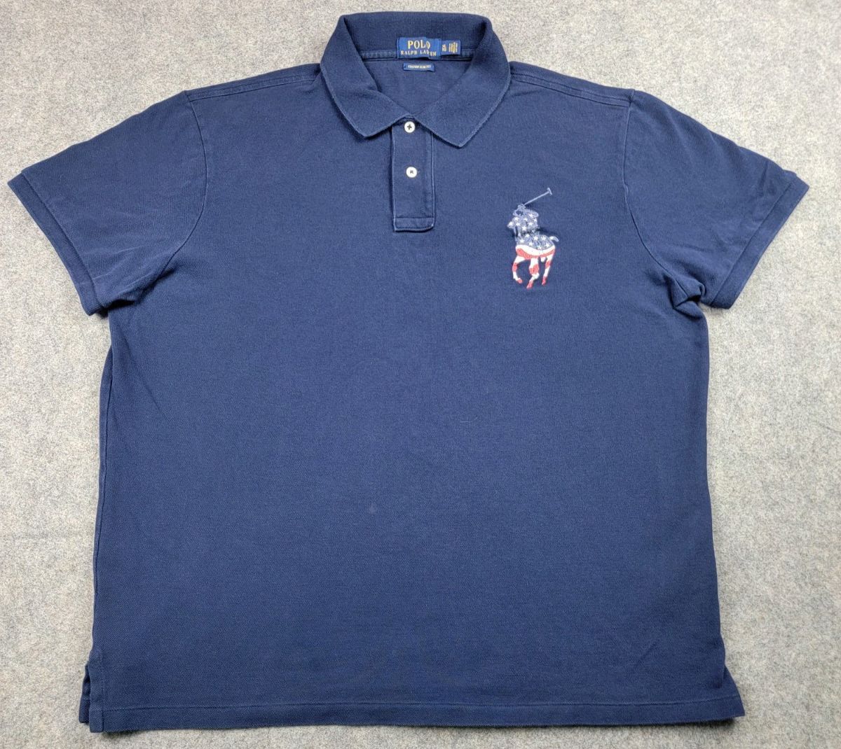 POLO RALPH LAUREN ポロラルフローレン 星条旗 フラグ パータン ビックポニー 半袖 カラーTシャツ ネイビー