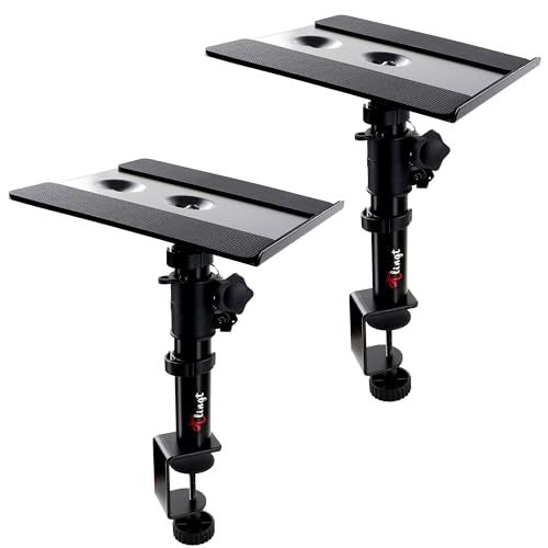 Tlingtスピーカースタンド 卓上 小型 クランプ モニタースピーカースタンド|天板24×22.5cm|高さ調節22-36cm|角度調整±10°|耐荷重15kg|スピーカー台 タイプで省スペース【2個セット】