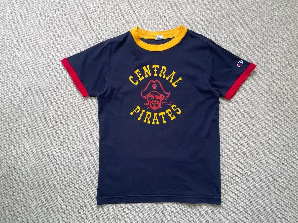 80s 復刻 Champion x Pirates リンガー 半袖Tシャツ