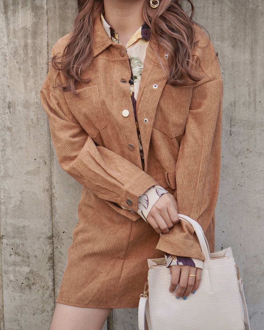 Corduroy Jacket＋Skirt 2P SET UP (light brown)