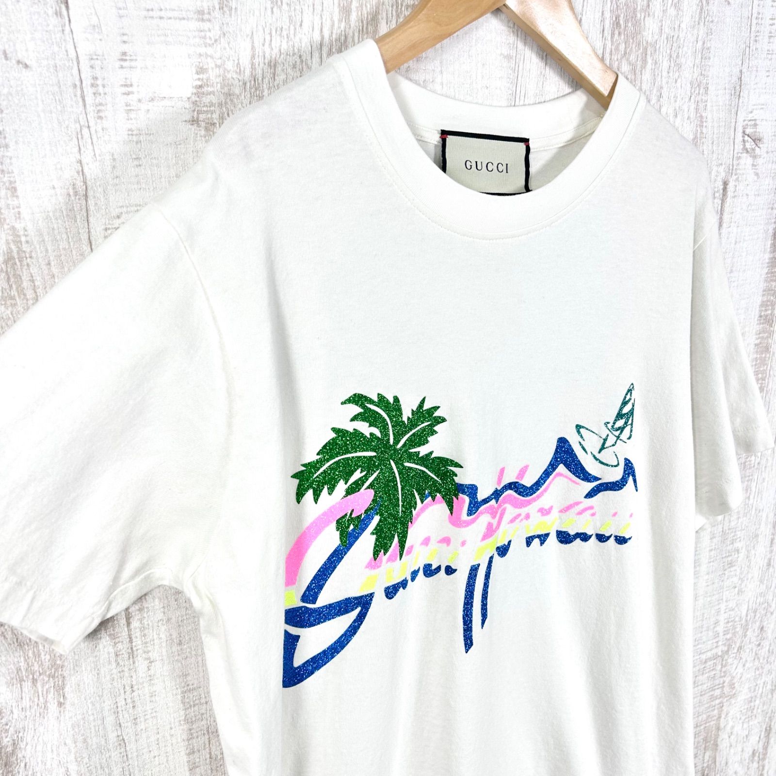 GUCCI グッチ Hawaii ハワイ ラメプリント Tシャツ ホワイト オーバー