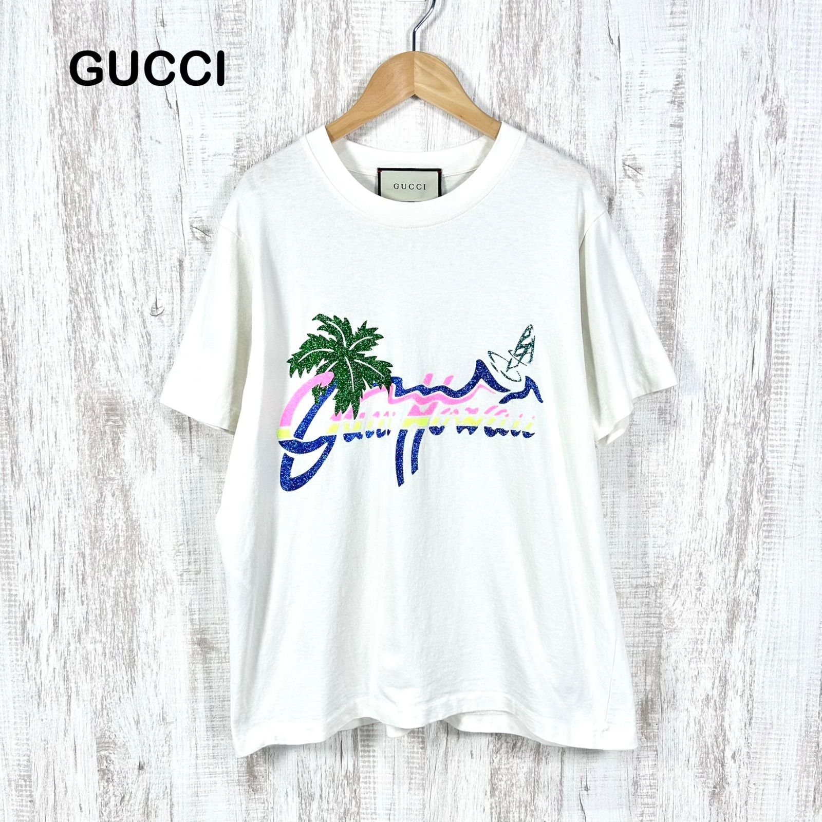 GUCCI グッチ Hawaii ハワイ ラメプリント Tシャツ ホワイト オーバーサイズ