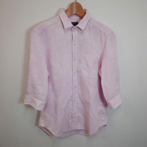 MEN'S BIGI メンズビキ シャツ ７分丈 総柄 左前ポケット ピンク Ｓサイズ 〇□☆