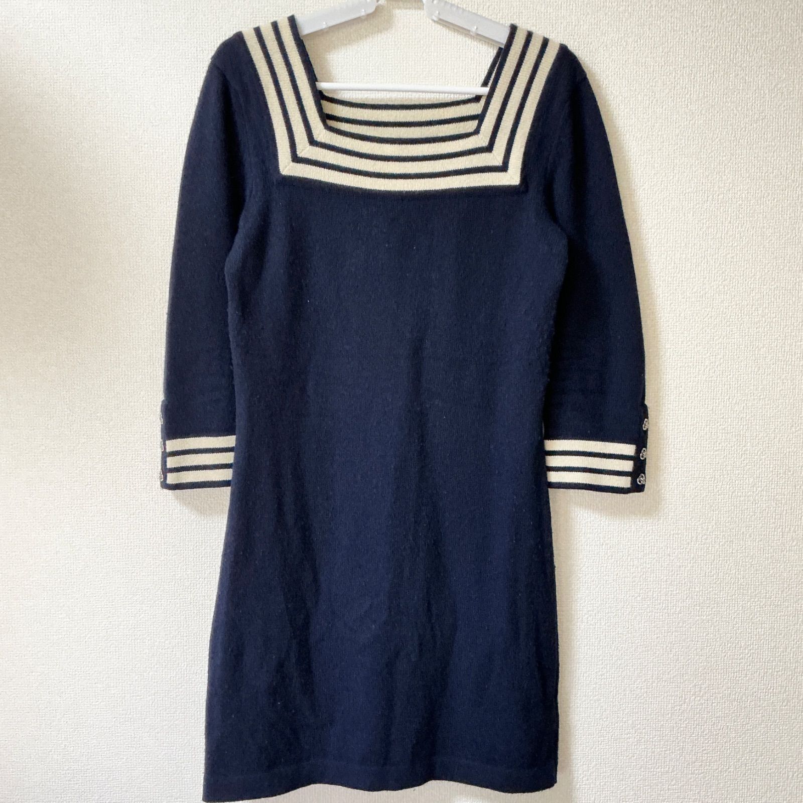 ●CHANEL シャネル カシミアドレス ニットワンピース ネイビー ボーダー ヴィンテージ【中古】BCランク　6_277