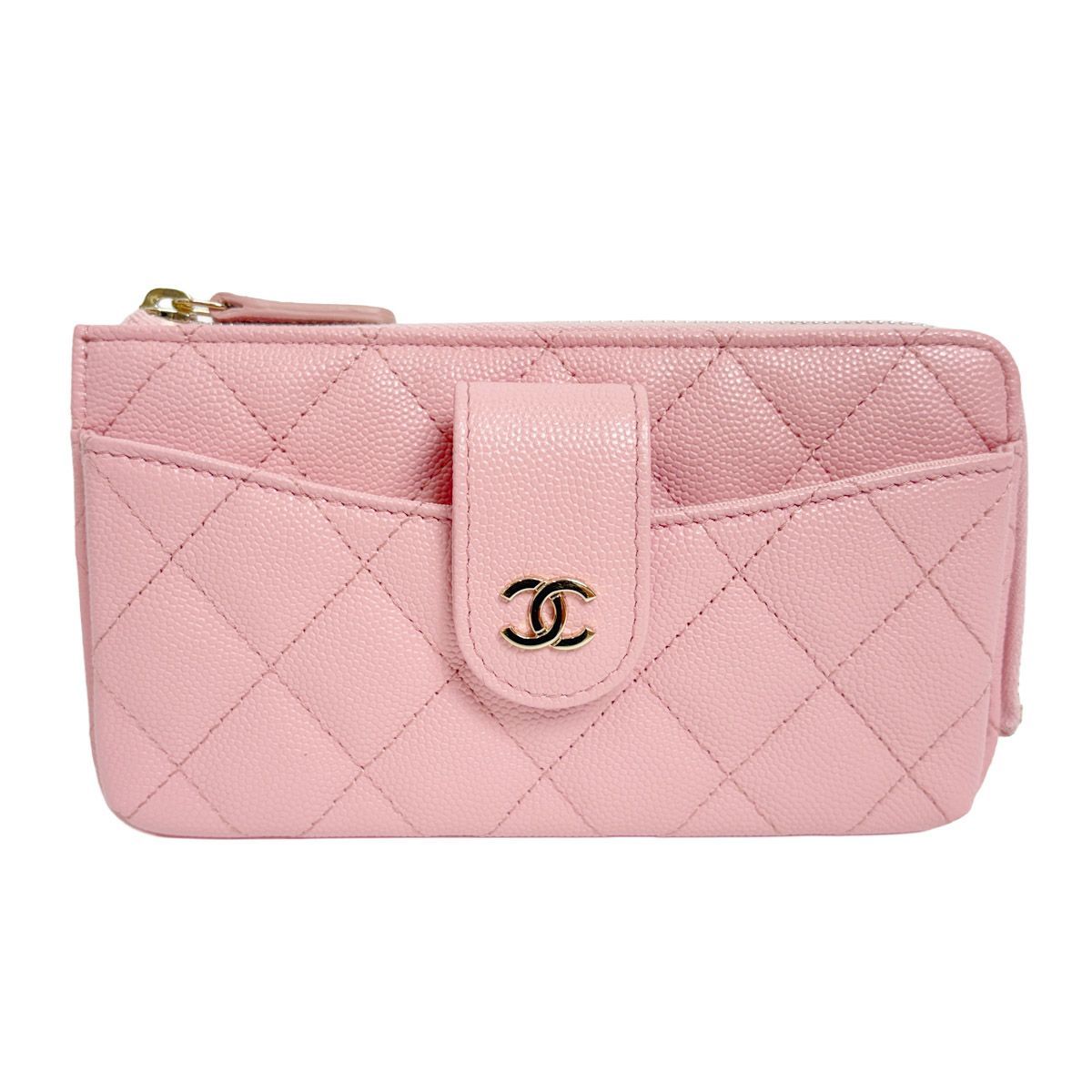【中古】 シャネル CHANEL スマホケース ウォレット マトラッセ ピンク キャビアスキン ゴールド金具 スマートフォン ポーチ カードケース 財布 ココマーク (4713)