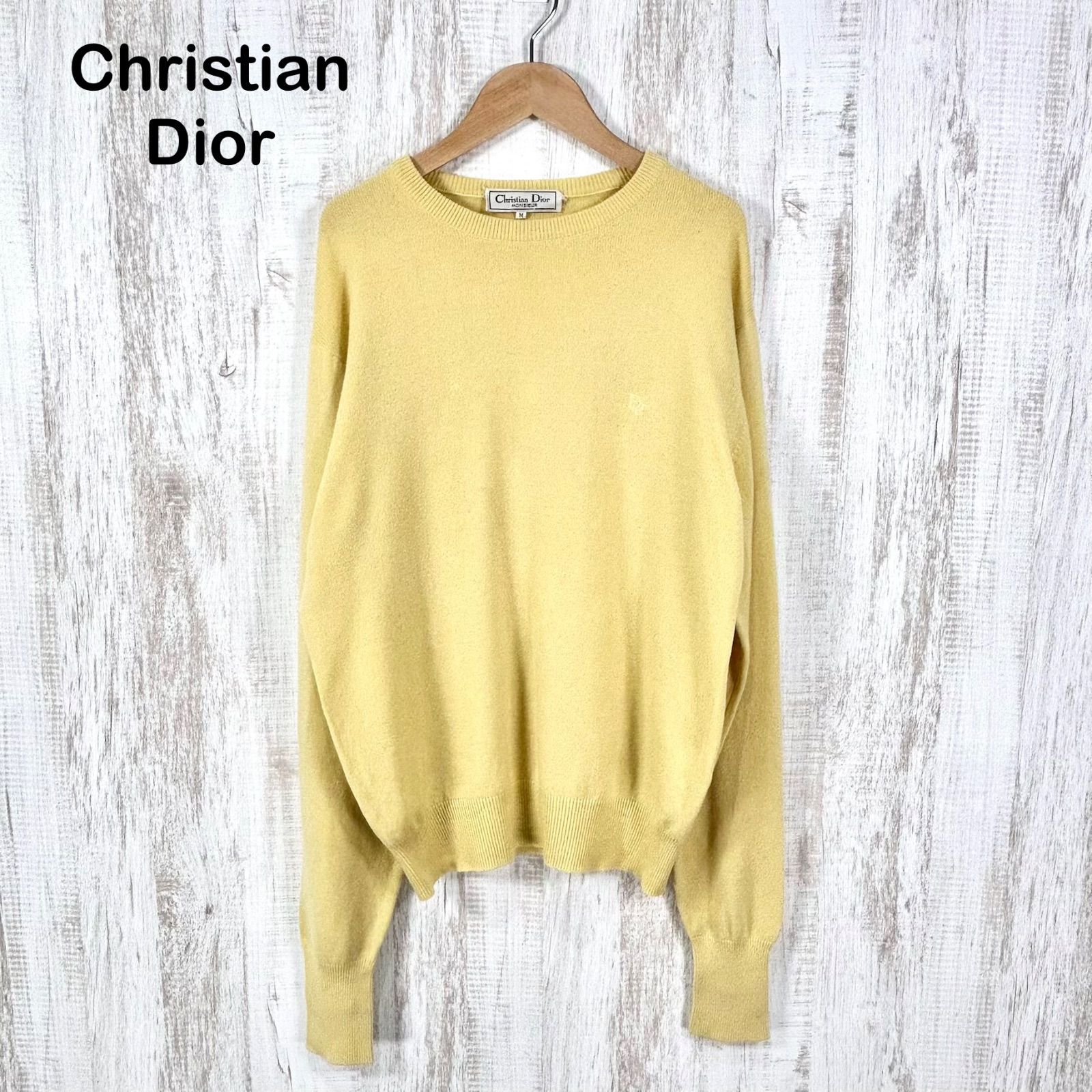 90s Christian Dior ヴィンテージ クリスチャンディオール CDロゴ刺繡 カシミヤ ラムウール セーター イエロー