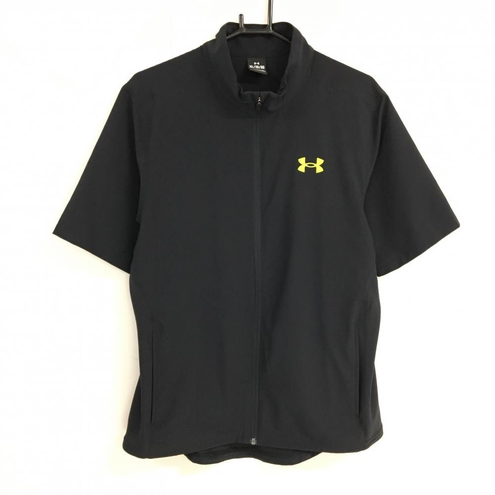 【超美品】アンダーアーマー 半袖ジャケット 黒 ロゴイエロー メンズ XL/TG/EG ゴルフウェア 2024年モデル UNDER ARMOUR